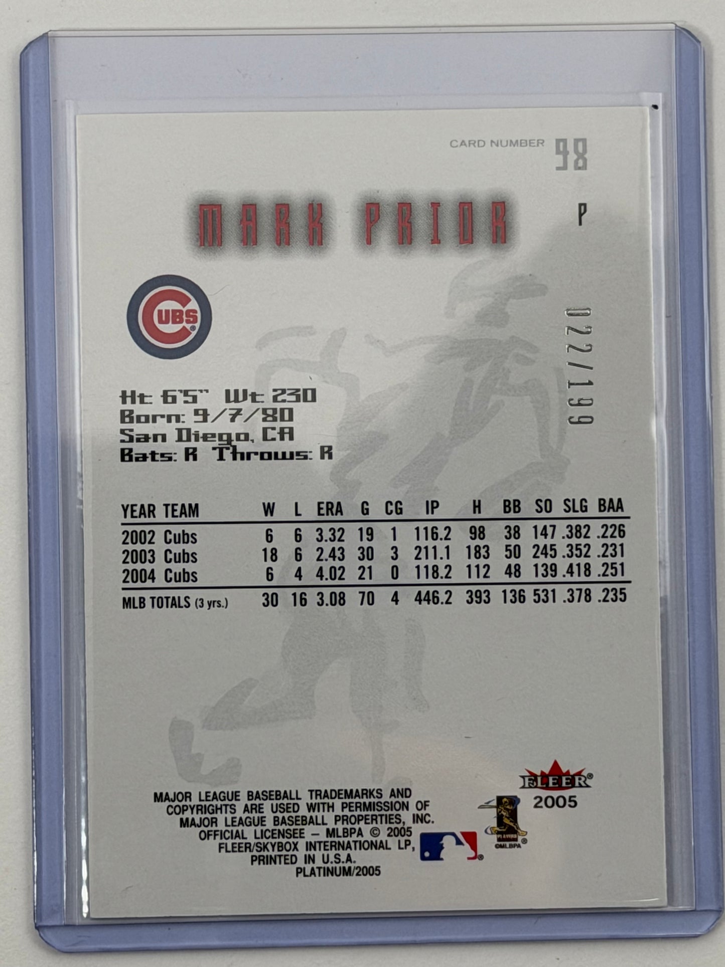 2005 Fleer Platinum - Mark Prior /199 #98