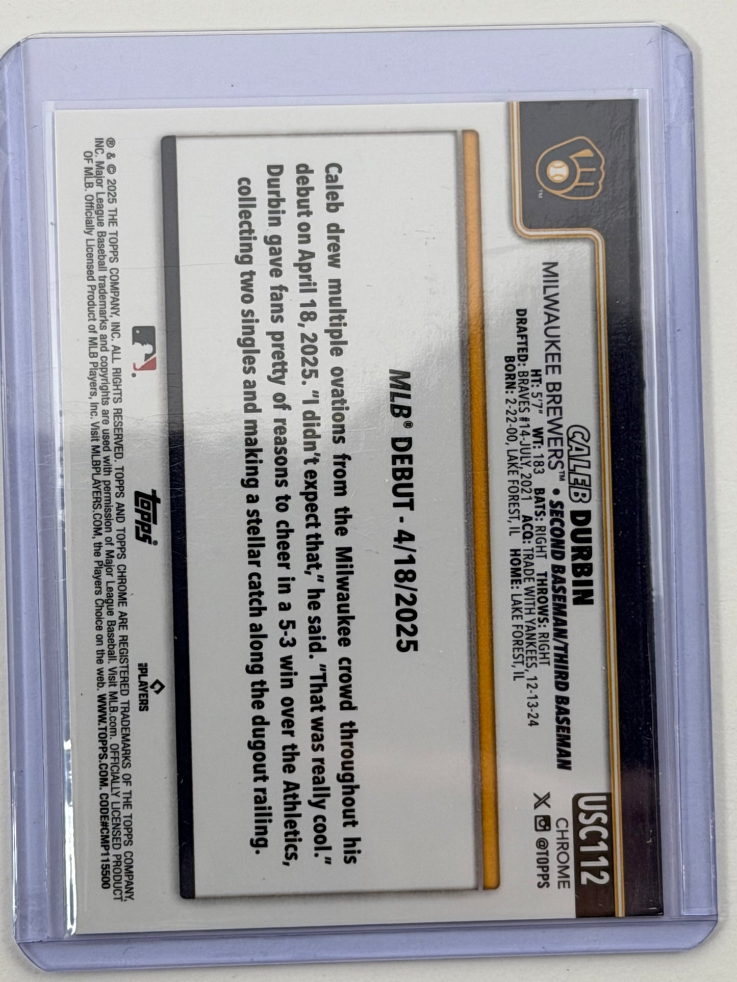 2025 Topps Chrome Update - Caleb Durbin Blue Refractor /150 #USC112
