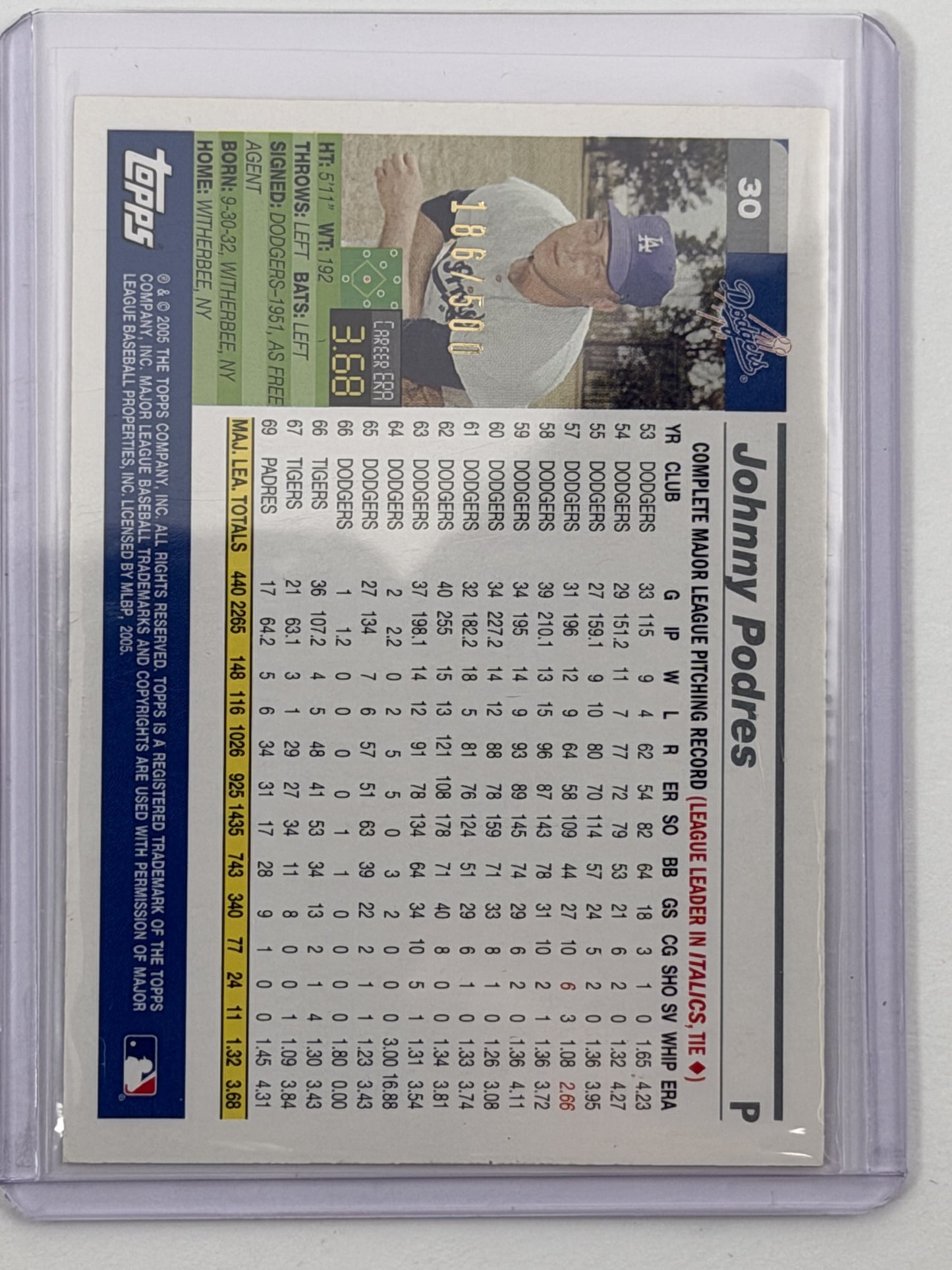 2005 Topps Retired Signature Edition - Johnny Podres Gold /500 #30