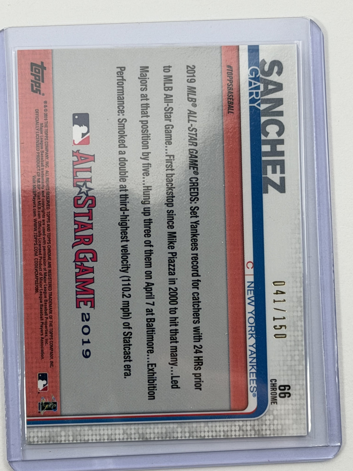 2019 Topps chrome Update Edition - Gary Sanchez Blue Refractor /150 #66