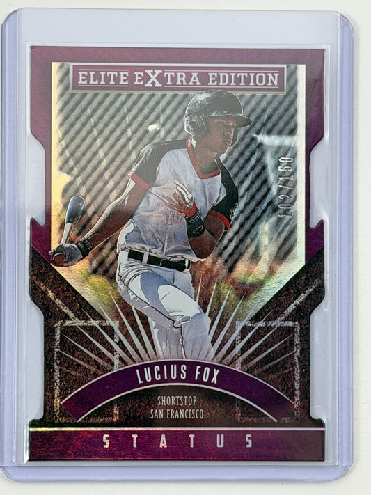 2015 Panini Elite Extra Edition - Lucius Fox Purple Status-Die Cut /150
