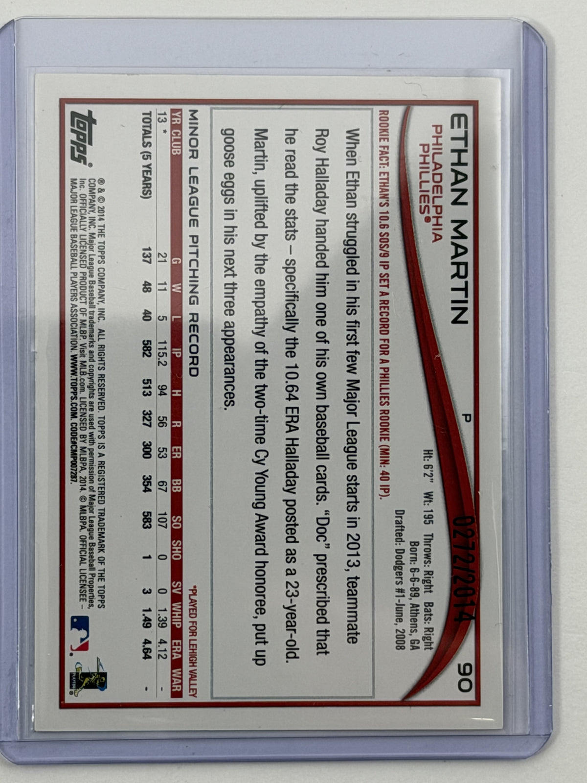 2014 Topps - Ethan Martin Gold /2014 #90