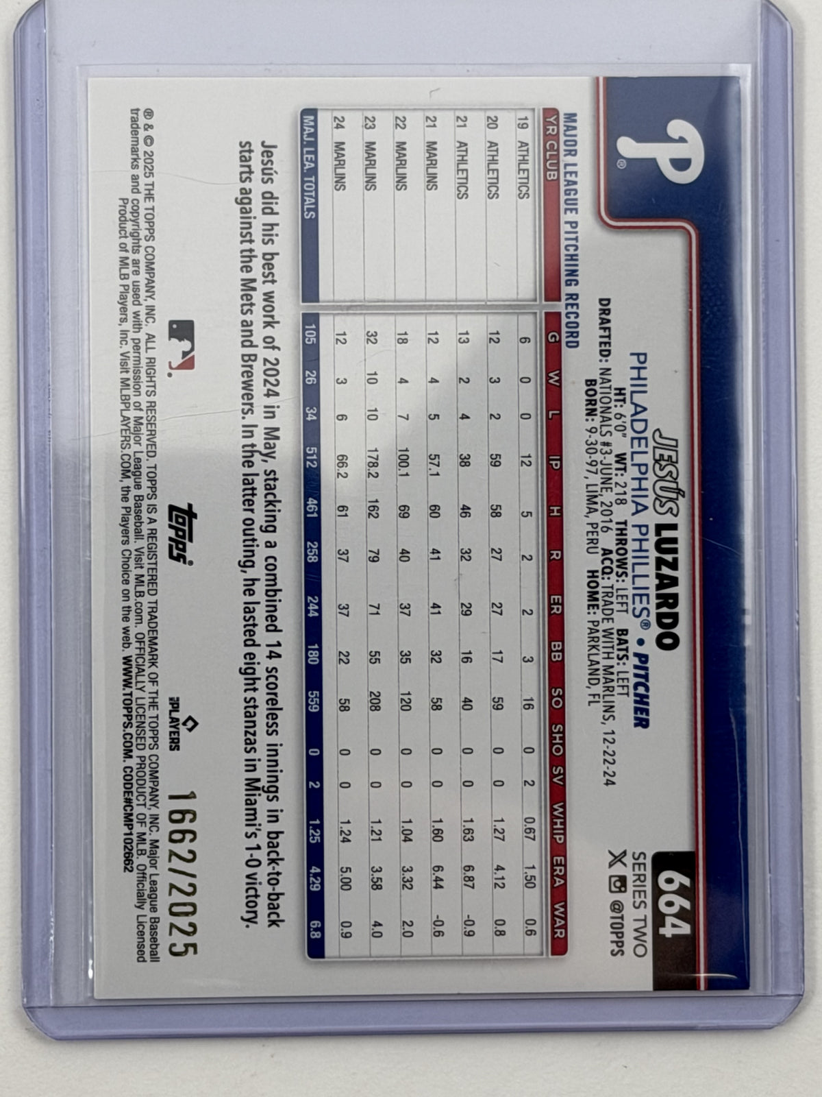 2025 Topps - Jesus Luzardo Gold /2025 #664