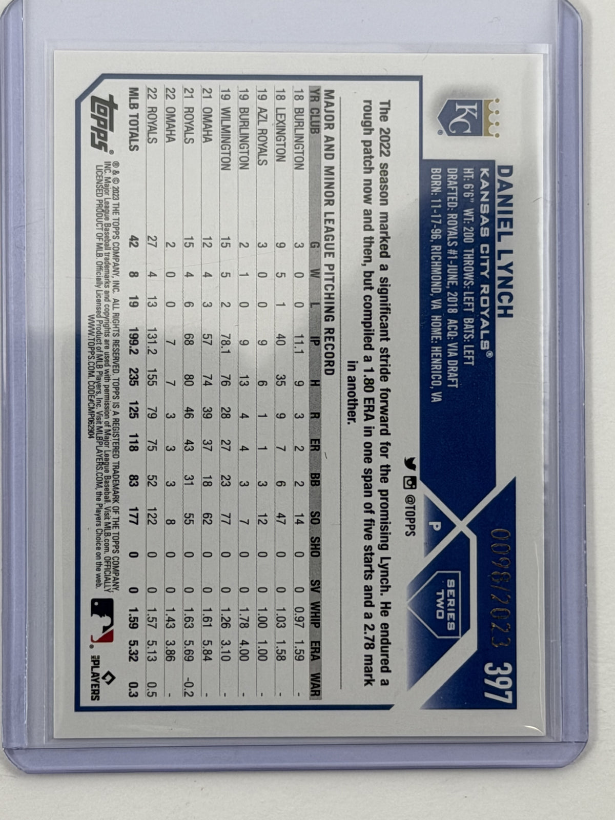 2023 Topps - Daniel Lynch Gold /2023 #397