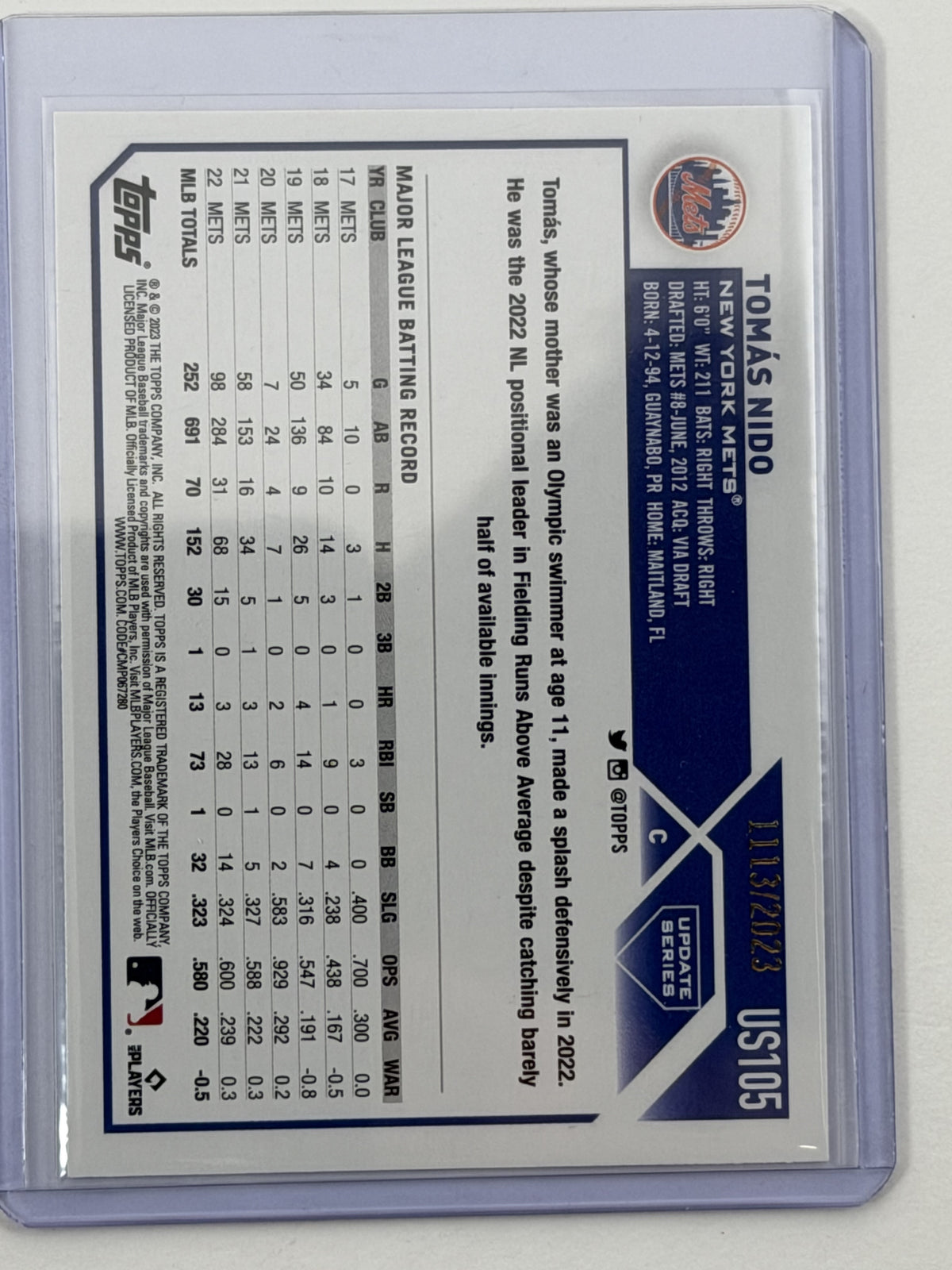 2023 Topps Update - Tomas Nido Gold /2023 #US105