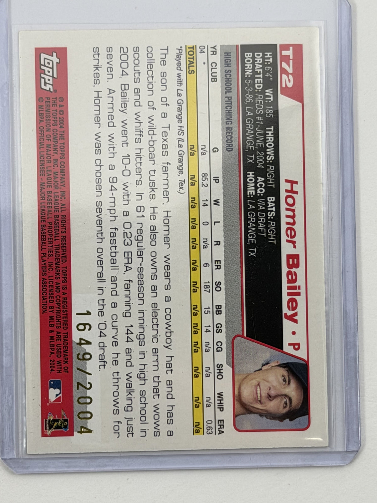 2004 Topps Traded & Rookies - Homer Bailey Gold /2004 #T72