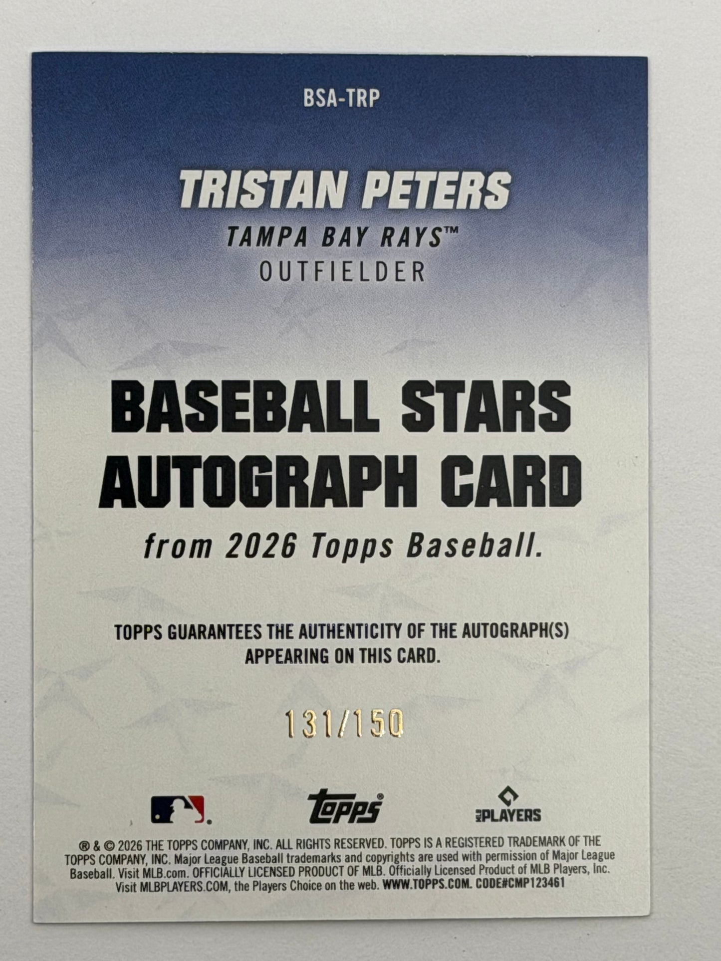 2026 Topps Baseball Stars - Tristan Peters Autograph Blue /150 #BSA-TRP