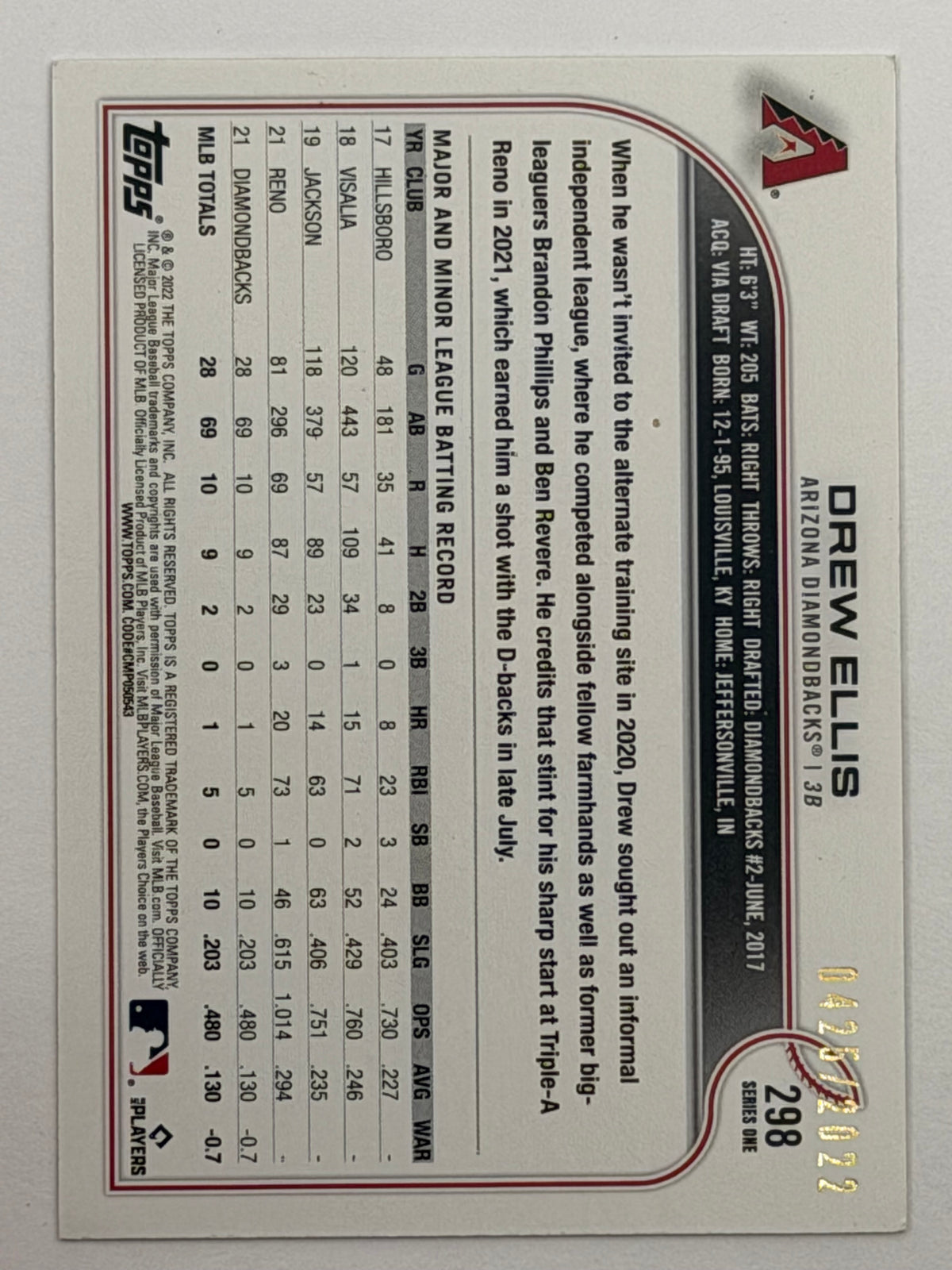 2022 Topps - Drew Ellis Gold /2022 #298